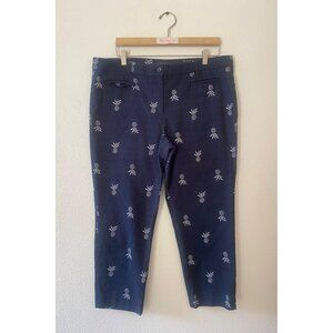Ann Taylor Women's Navy Blue Resort Pineapple Print Cotton Ankle Pant 14
